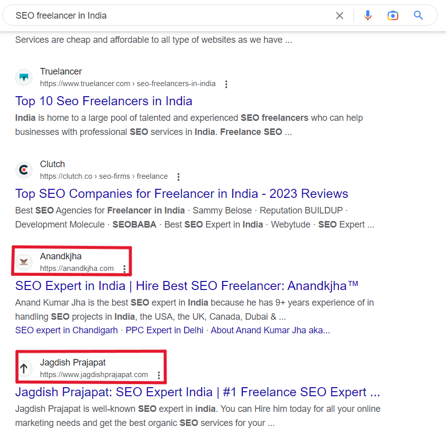 example of competitor research on google serp