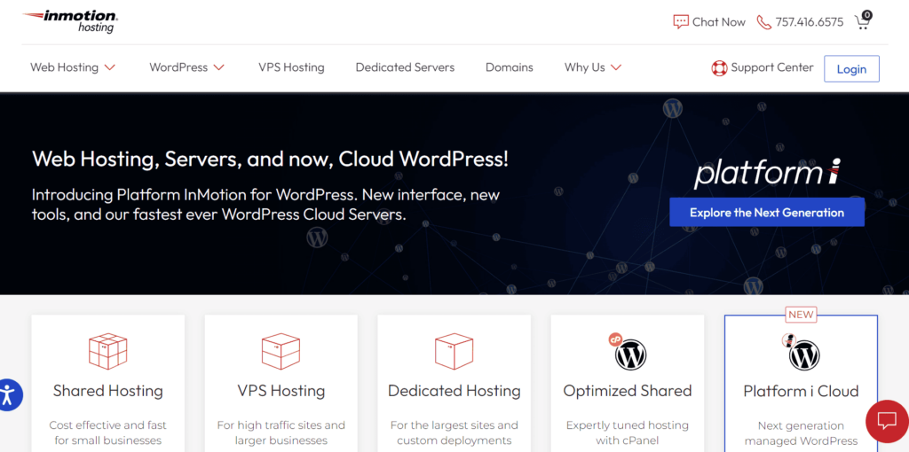 screenshot of Inmotion hosting homepage