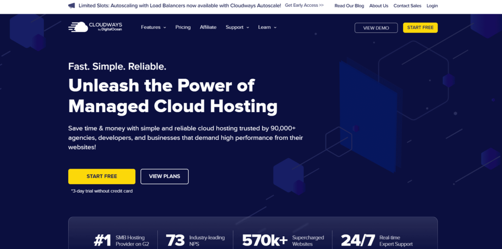 screenshot cloudways hosting homepage