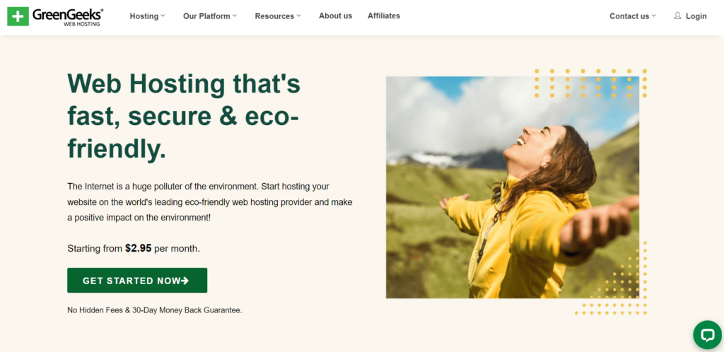 screenshot of greengeeks hosting homepage