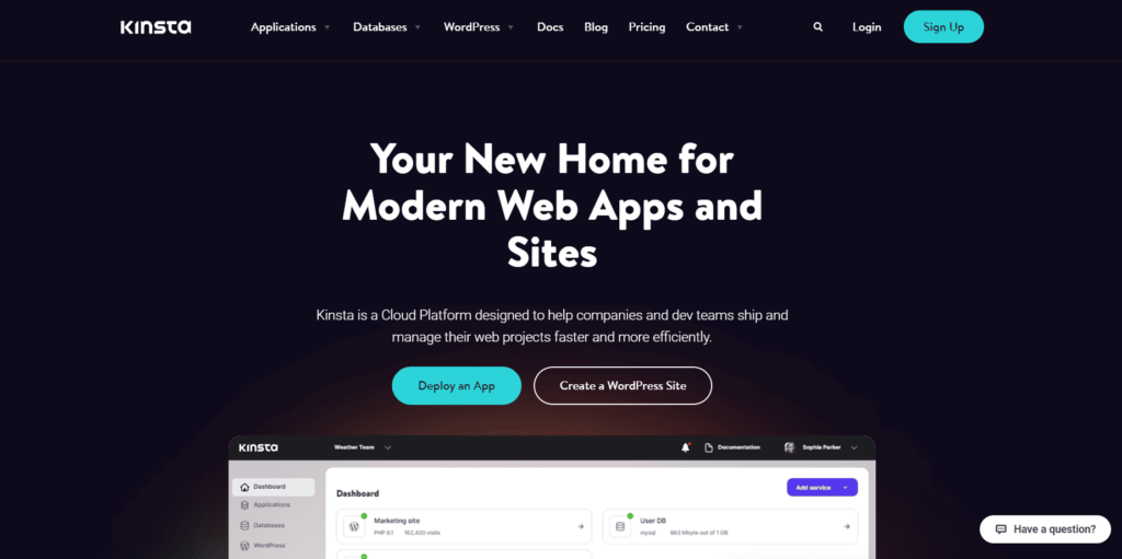 screenshot of kinsta hosting homepage