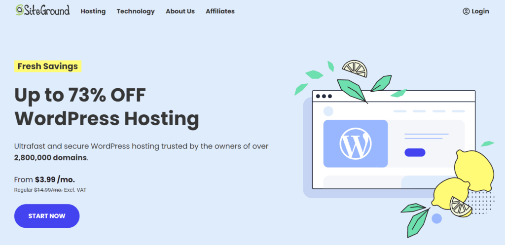 screenshot of siteground hosting homepage