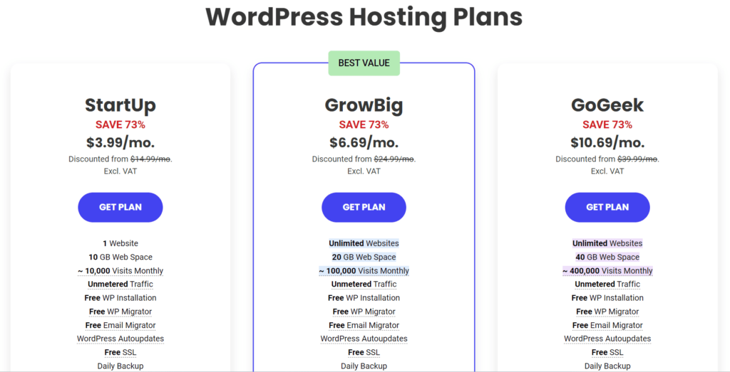 screenshot of siteground hosting pricing