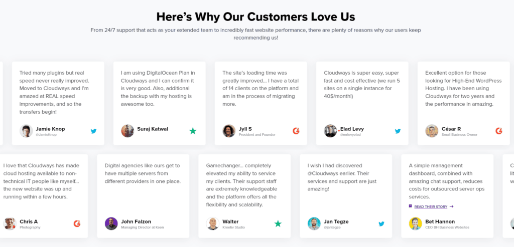 screenshot of cloudways hosting customer reviews