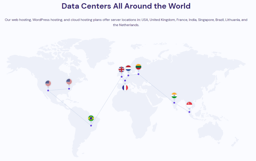 screenshot of hostinger data centers