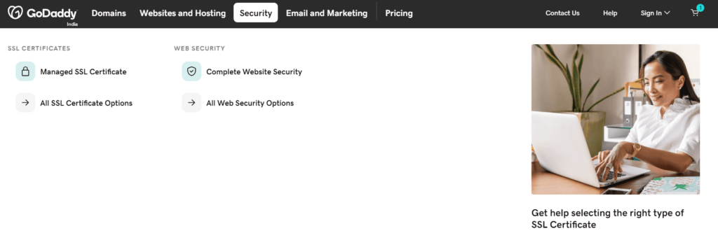 screenshot of godaddy security