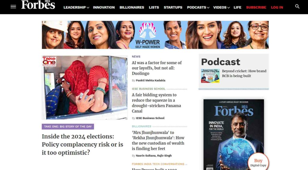 screenshot of business blog forbes india