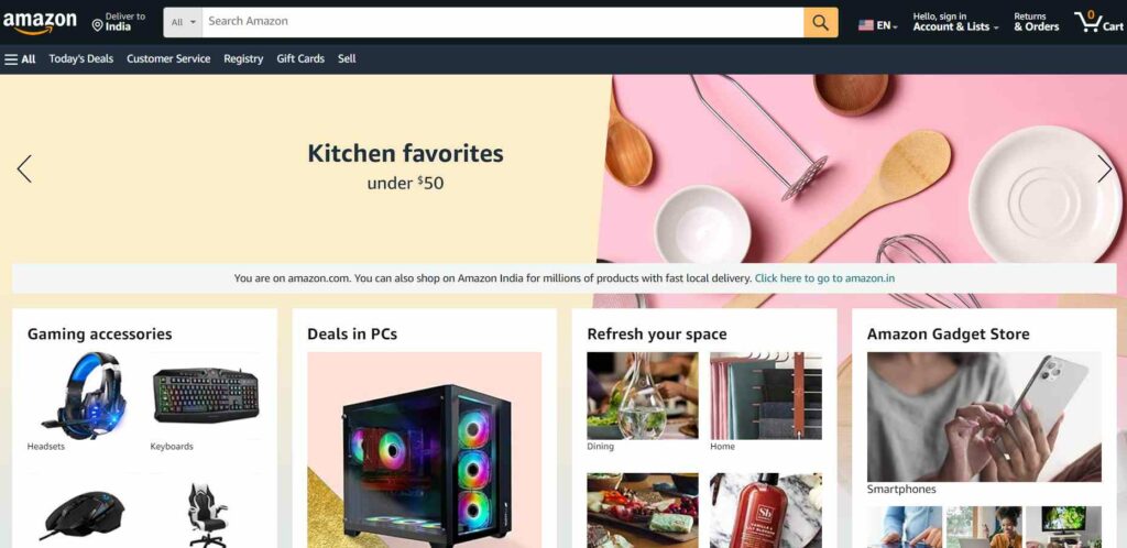 screenshot of amazon ecommerce website