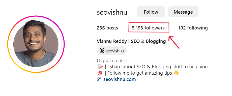 screenshot of seovishnu instagram community of followers
